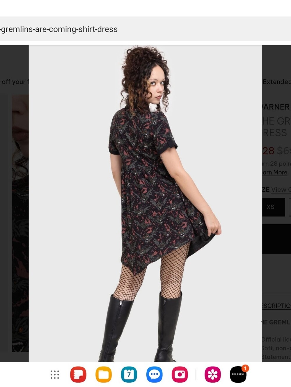 Killstar Black and Red Gremlins Asymmetrical Shirt Dress - Picture 6 of 8